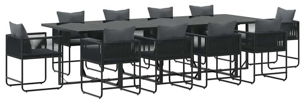 Conjunto de Jantar de Jardim com 15 Peças e Almofadas em Aço e Rattan