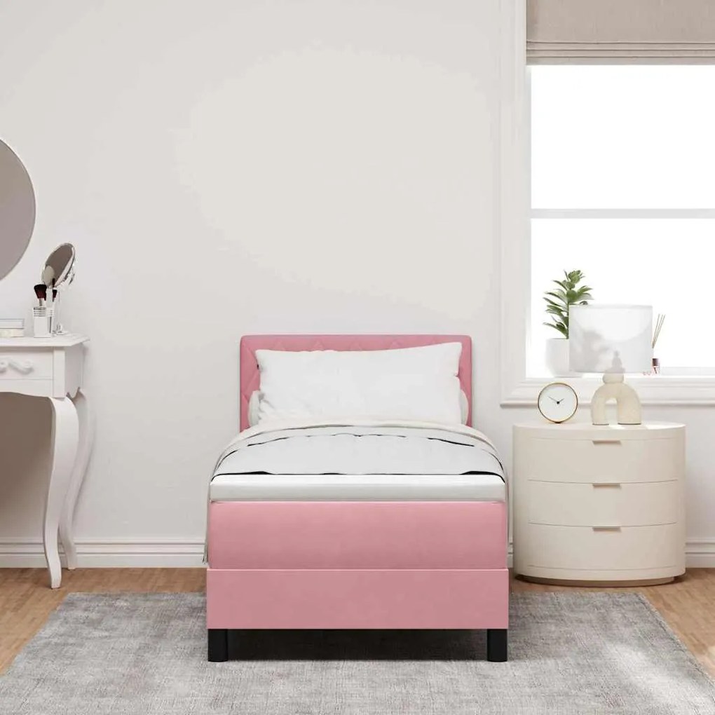Cama Box Spring vidaXL com Colchão Rosa 80x200 cm Veludo