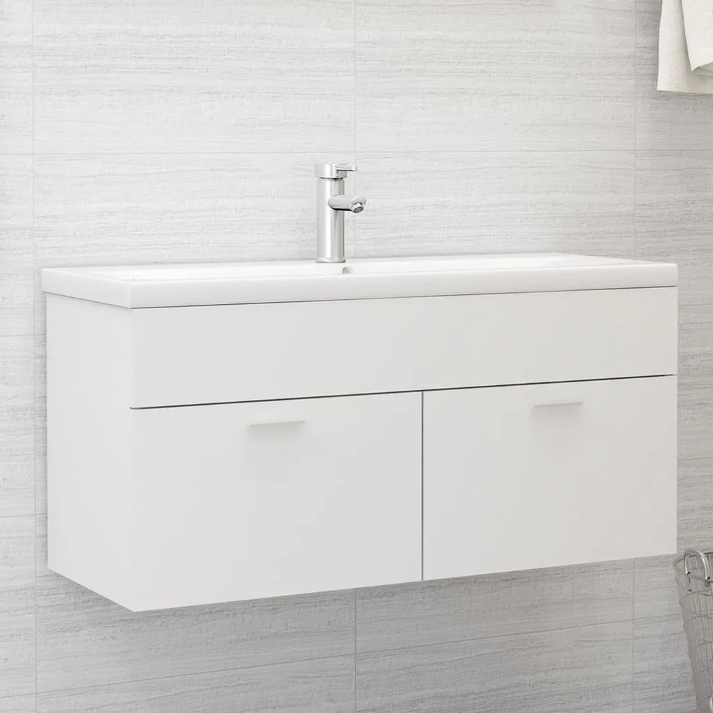 3070847 vidaXL Armário de lavatório c/ lavatório embutido contraplacado branco