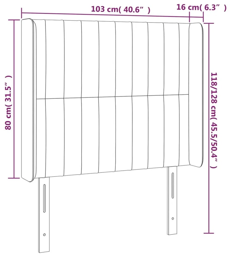 Cabeceira de cama c/ luzes LED tecido 103x16x118/128cm castanho