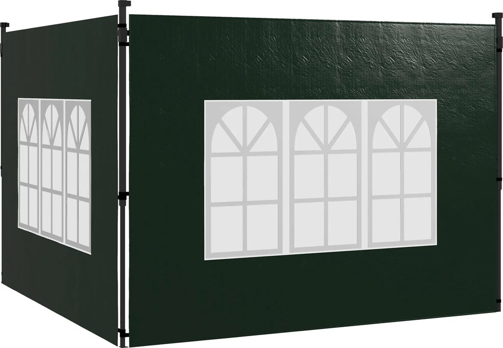 Outsunny Conjunto de 2 Paredes Laterais para Tenda de Jardim 3x3 m e 3x6 m com Janelas Transparentes 293x193 cm Verde Escuro | AOSOM Portugal