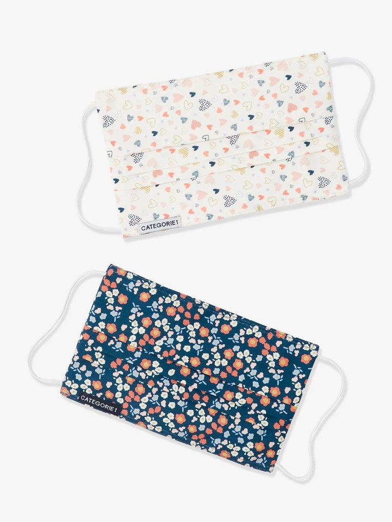 Lote de 2 máscaras estampadas e laváveis, para menina azul medio estampado