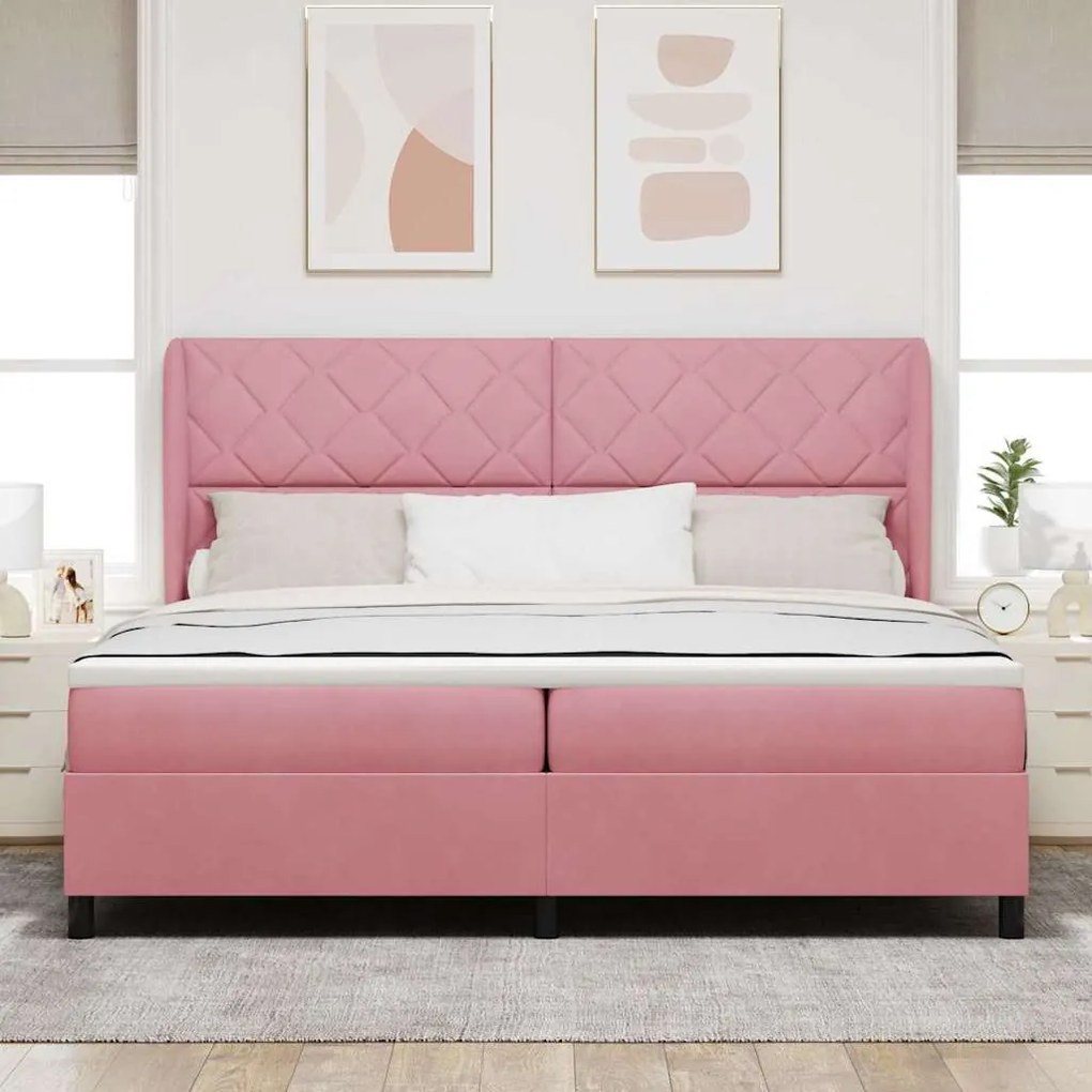 vidaXL Cama Box com colchão com cabeceira Rosa 200 x 200 cm Poliéster