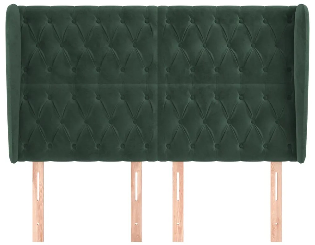 Cabeceira cama c/ abas veludo 163x23x118/128 cm verde-escuro