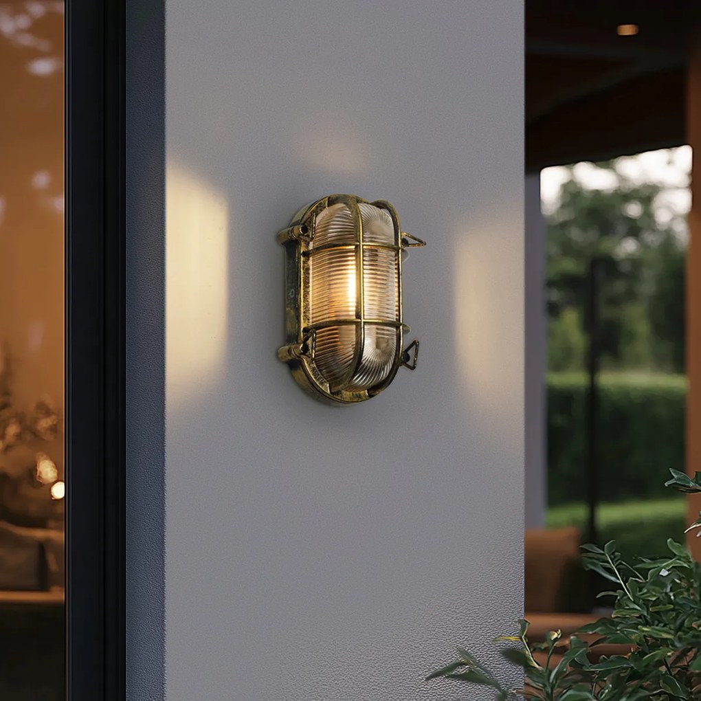 Luminária de Parede e Teto Exterior Dourado Antigo Oval IP44 - Noutica