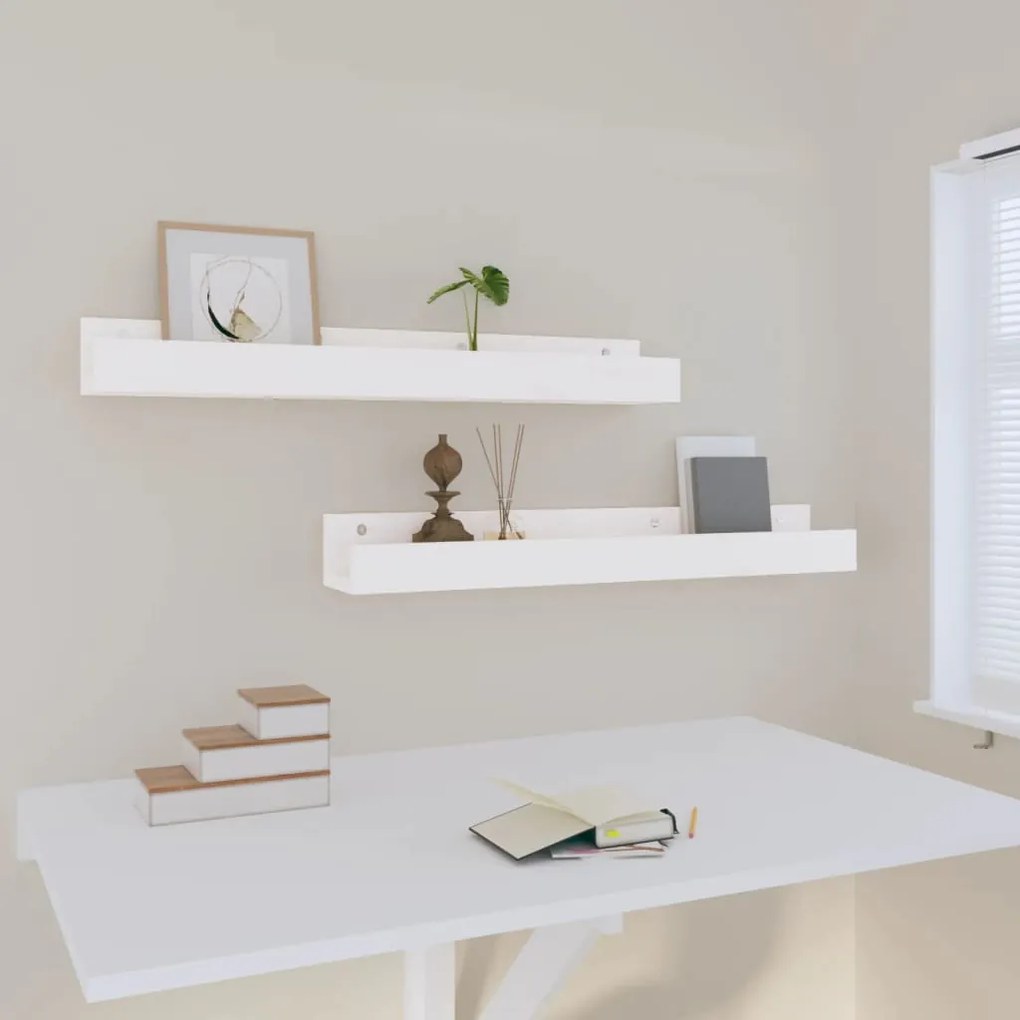 Prateleiras de parede 2 pcs 80x12x9 cm pinho maciço branco