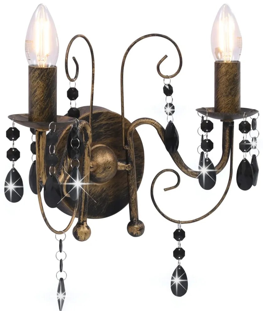 vidaXL Candeeiro de parede com contas 2 x lâmpadas E14 preto antigo