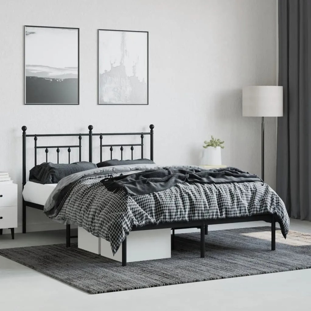 Estrutura de cama com cabeceira 140x200 cm metal preto