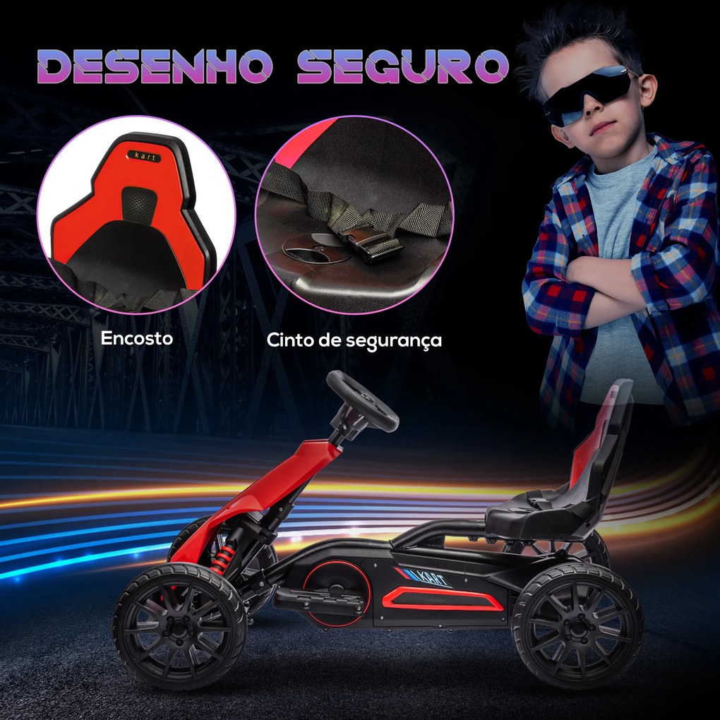 Kart Elétrico para Crianças Kart a Bateria 12V Velocidade Ajustável 3-5 km/h e Cinto de Segurança 100x58x58,5 cm Vermelho