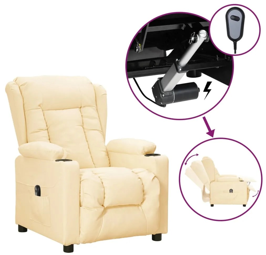 Poltrona reclinável elétrica couro artificial cor creme