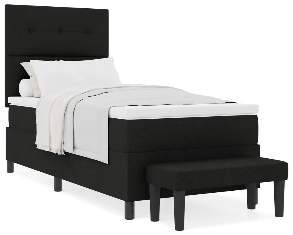 Cama Box Spring com Colchão e Banco Preto 90x190 cm Tecido