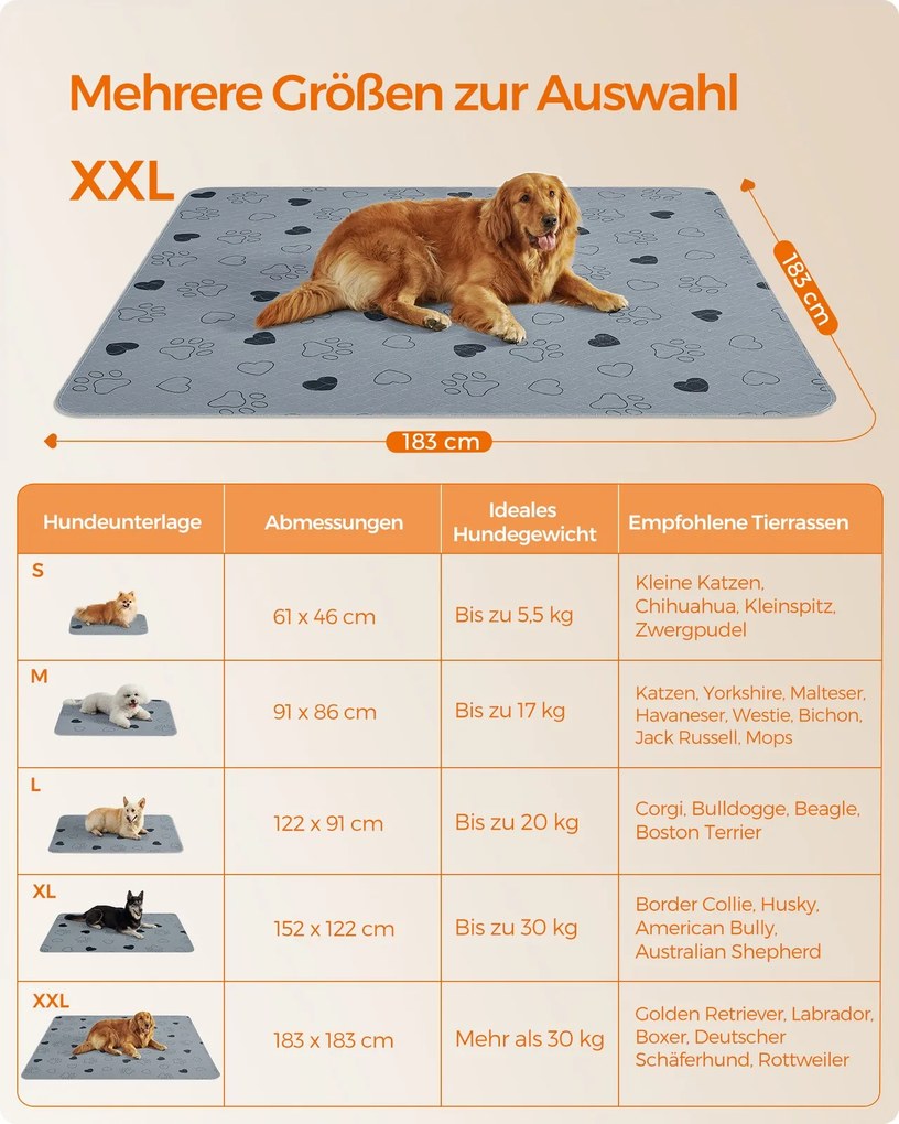 Tapete para cachorros, laváveis, 183 x 183 cm, conjunto de 2, tamanho XXL Cinzento