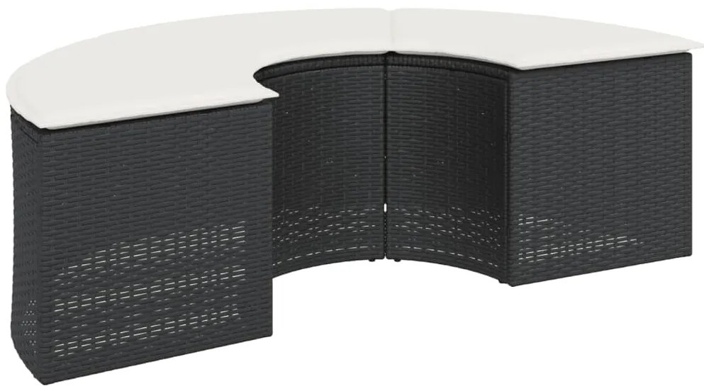 3 pcs conjunto de sofás de jardim semicircular vime PE preto