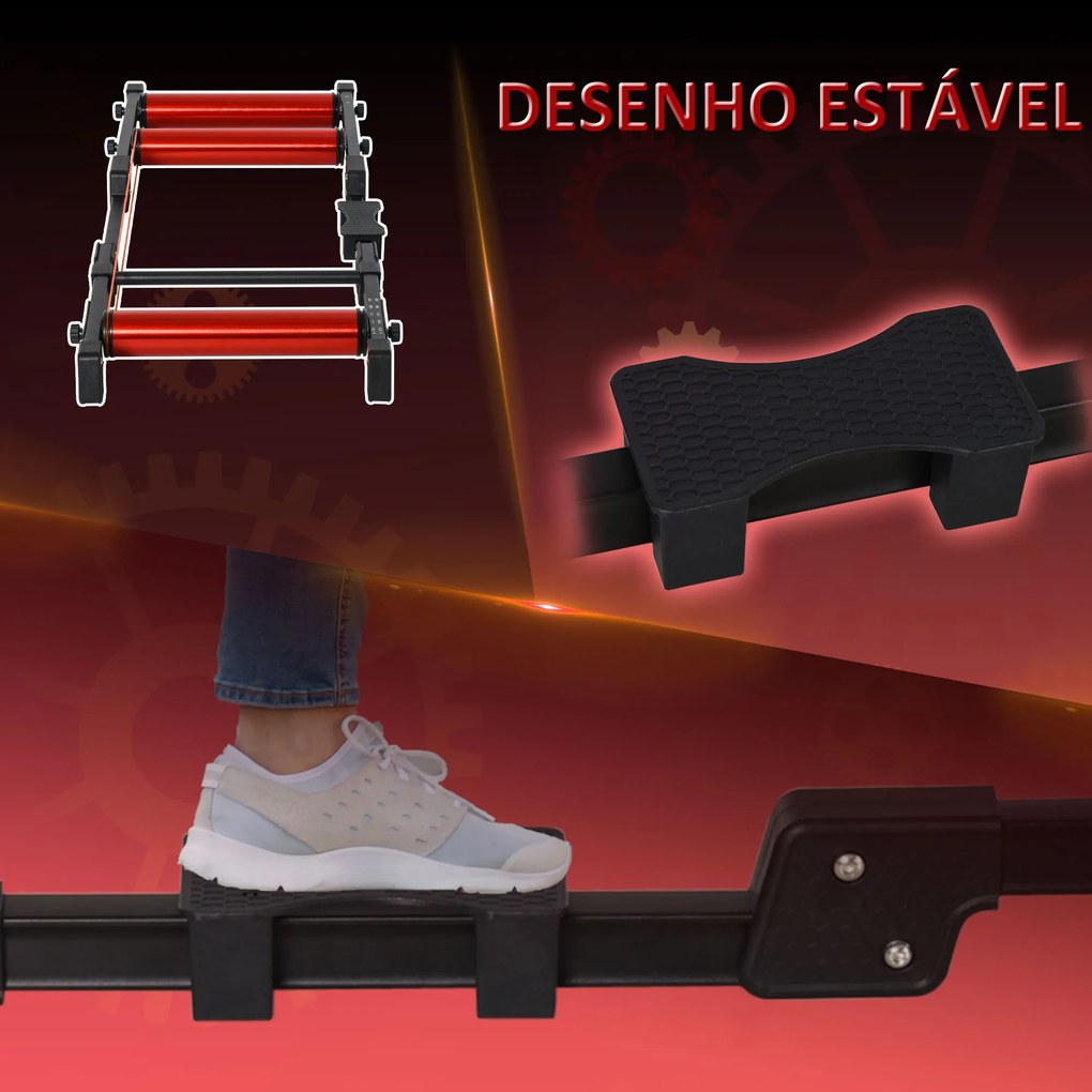 HOMCOM Rolos de bicicleta Treinamento Interno Rolo dobrável ajustável para ciclismo com pedal Esteira transportadora Suporta até 150 kg 146x55x10.5 cm Vermelho e preto