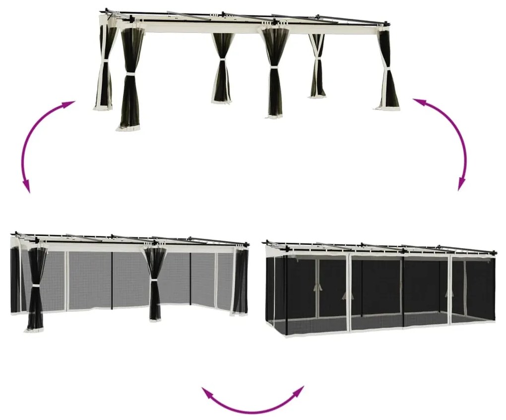 Gazebo com paredes de malha 6x3 m aço creme