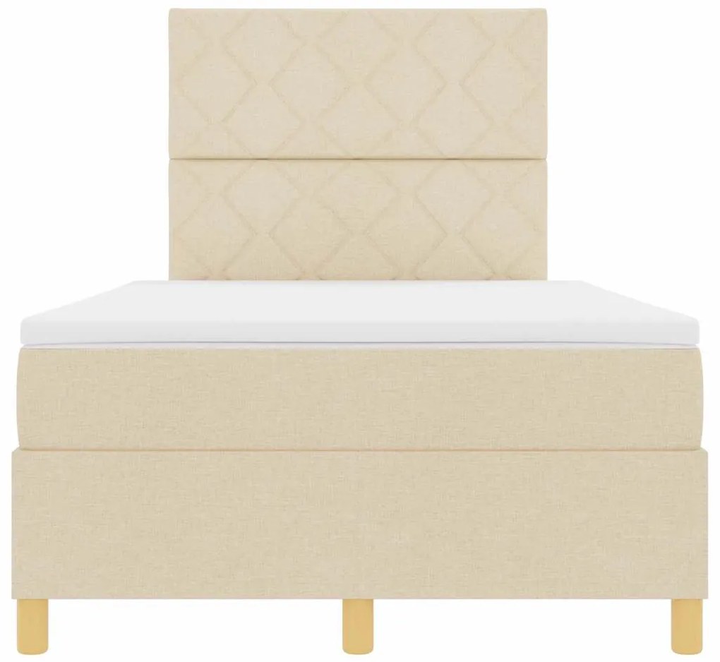 Cama Box Spring com Colchão Creme Pequena Cama de Tecido