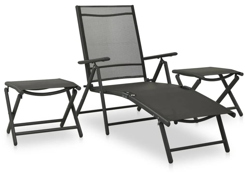 vidaXL 3 pcs conjunto lounge para jardim textilene e alumínio preto