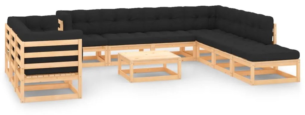 vidaXL 11 pcs conj. lounge jardim c/ almofadões antracite pinho maciço