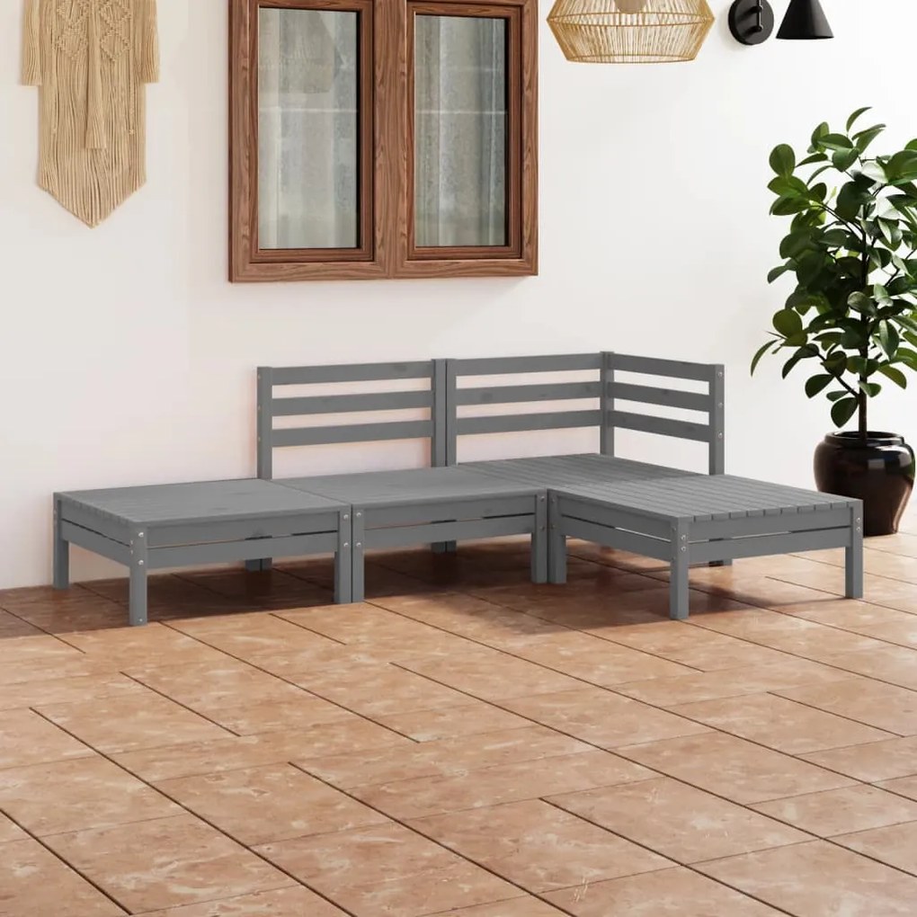 vidaXL 4 pcs conjunto lounge de jardim pinho maciço cinzento