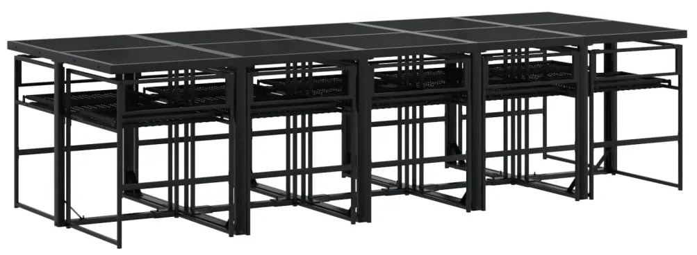 11 pcs conjunto de jantar p/ jardim c/ almofadões vime PE preto
