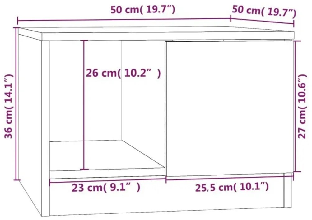 Mesa de centro 50x50x36 cm derivados de madeira cinzento sonoma