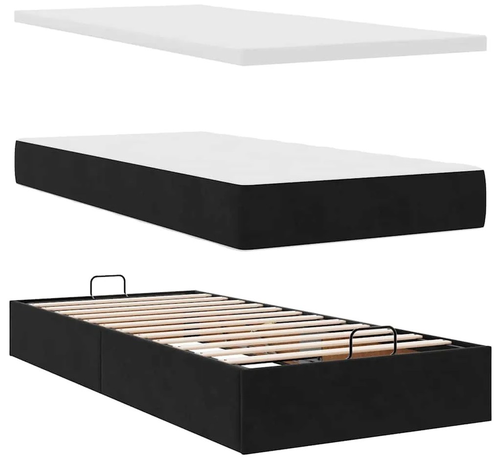 Estrutura de cama otomana com colchão preto 80x200cm veludo