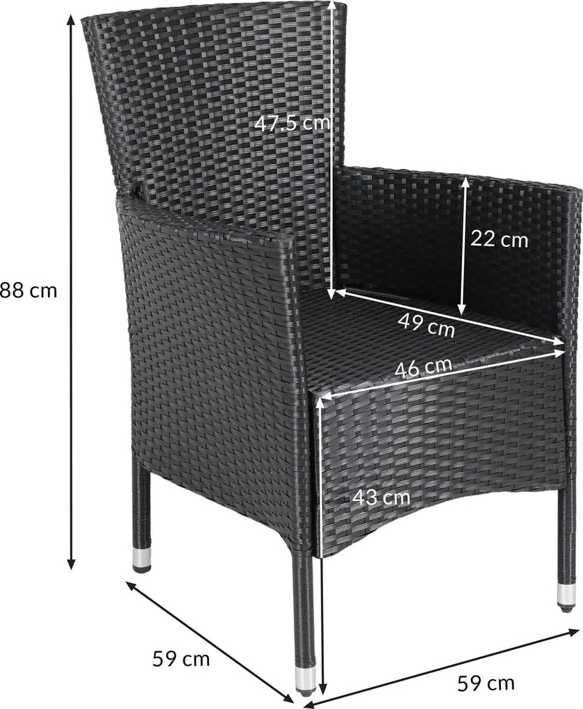 Conjunto de 2 cadeiras de jardim em Polyrattan empilháveis preto/creme