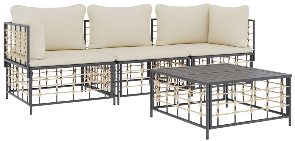 4 pcs conjunto lounge de jardim c/ almofadões vime PE antracite