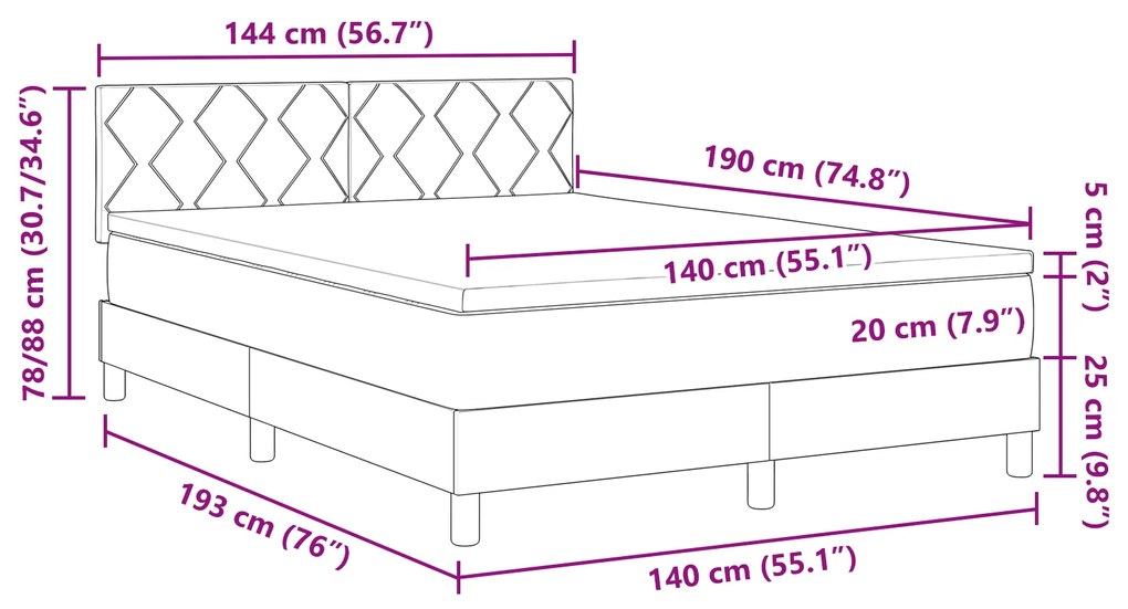 Cama Box Spring com Colchão Azul 140x190 cm Tecido