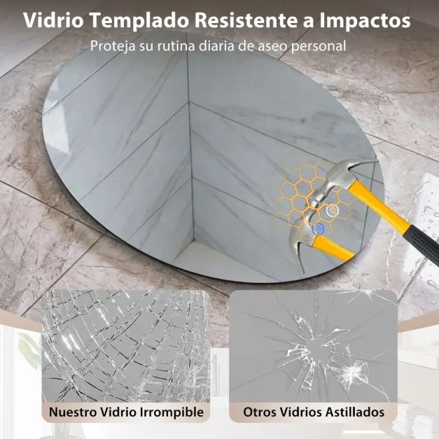 Espelho oval 70 x 50 cm, 3 cores de luz reguláveis, função de memória, espelho de vidro temperado Prata