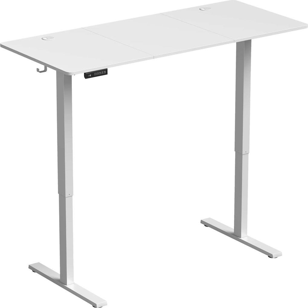 HOMCOM Secretária Elevatória com Memória, Mesa Regulável em Altura com 2 Passa-cabos e Ecrã LED, Branco | Aosom Portugal