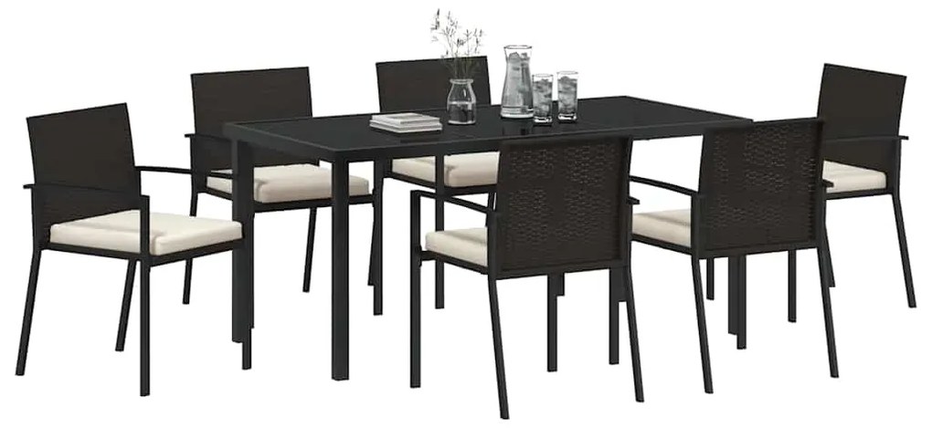 Conjunto de Jantar de Jardim com 7 Peças em Poli Rattan Preto