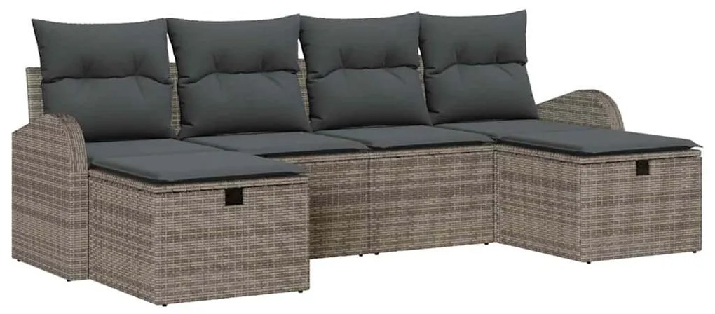 Conjunto de Sofá de Jardim com 6 Peças e Almofadas Cinza em Rattan Sin