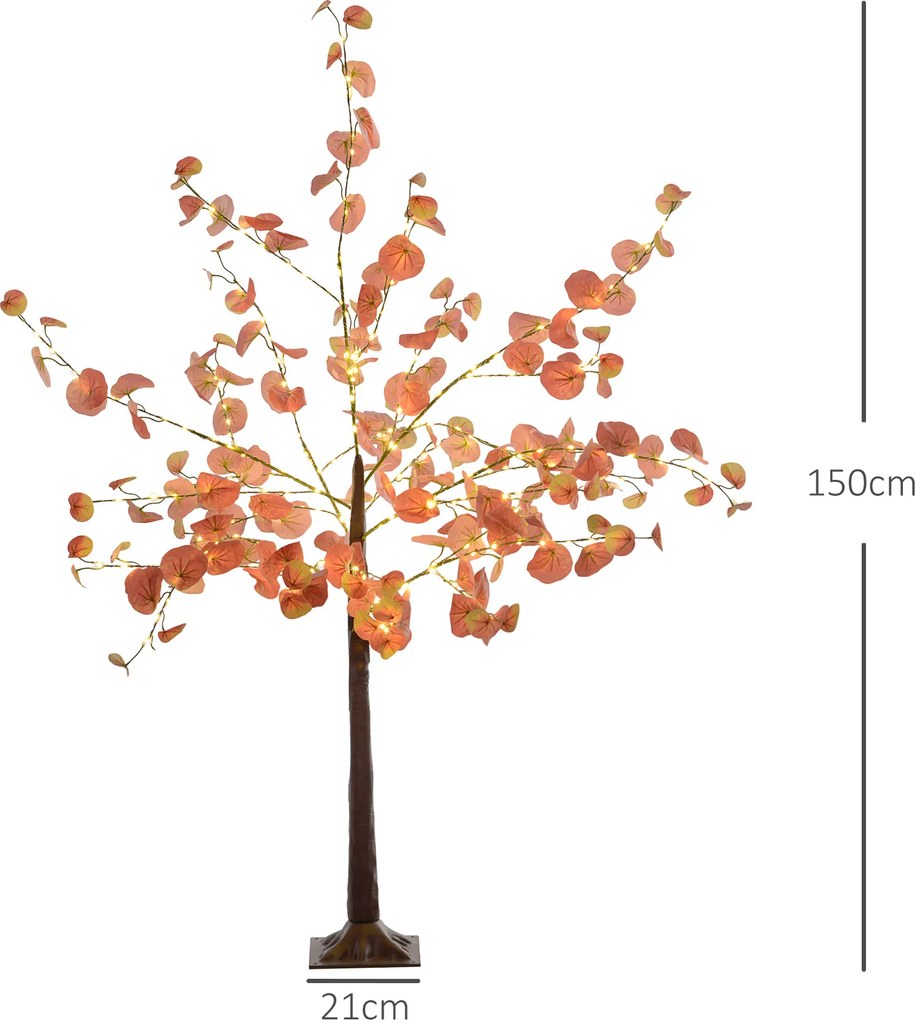 Árvore de Eucalipto Artificial 150 cm Árvore Artificial com 245 Luzes LED e Base Decoração Laranja e Castanho