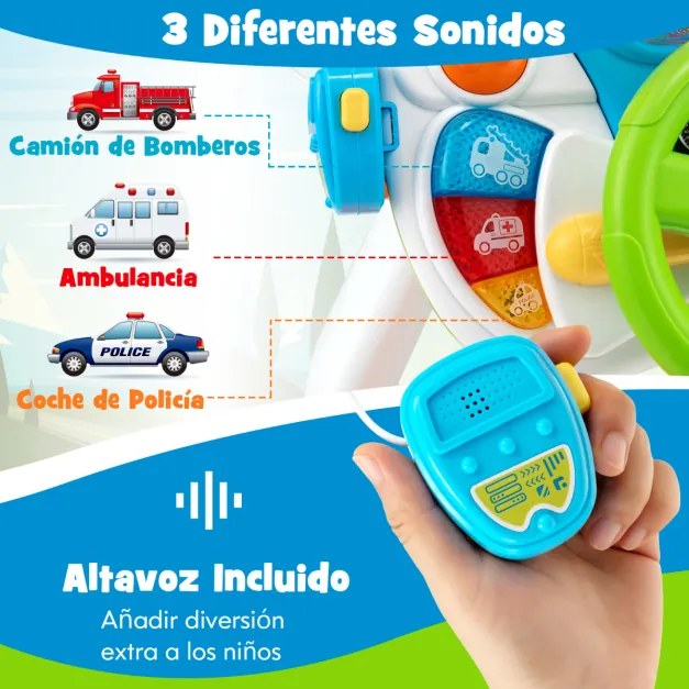 Kit de simulação de direção para crianças, volante interativo com banco, alto-falante musical, megafone, ensino pré-escolar
