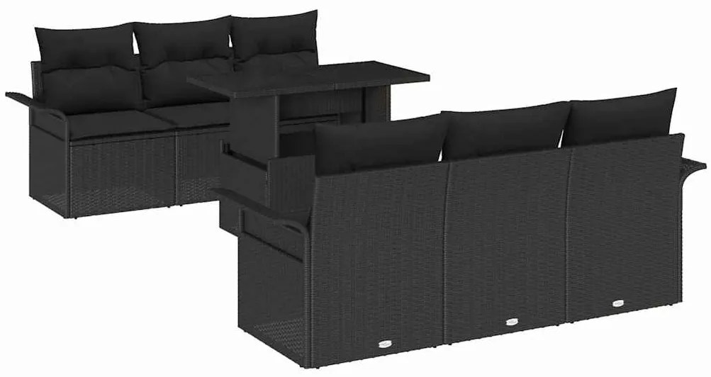 Conjunto de Sofás de Jardim vidaXL de 7 Peças com Almofadas Pretas de