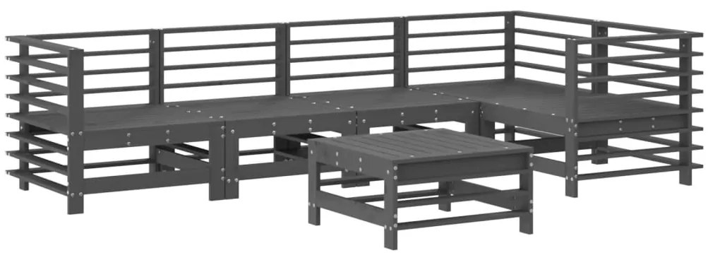 6 pcs conjunto lounge jardim c/ almofadões madeira maciça cinza