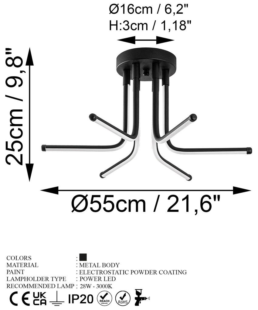 Chandelier Leddaisy – Preto – 55x25x55 cm