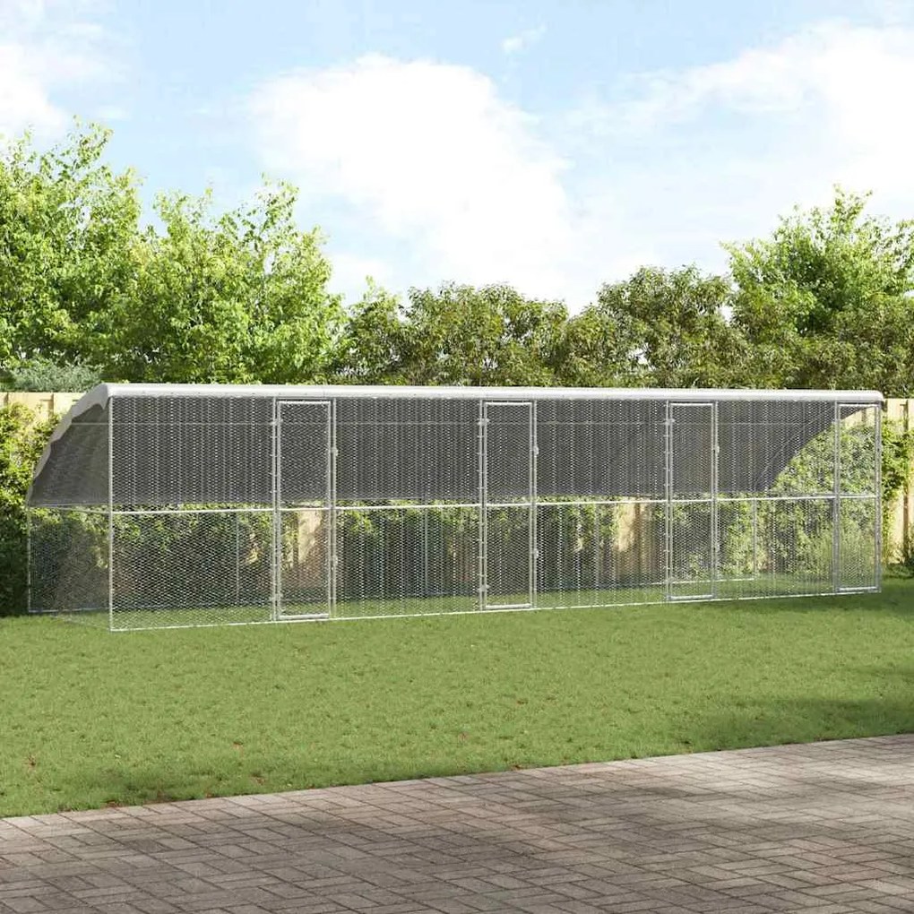 vidaXL Gaiola para galinhas 4 pcs Prateado 800 x 200 x 198,5 cm