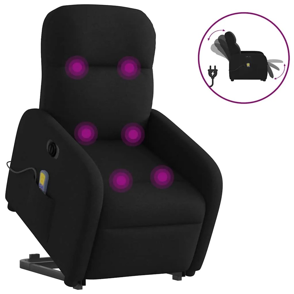 vidaXL Poltrona elétrica elevatória massagens tecido preto