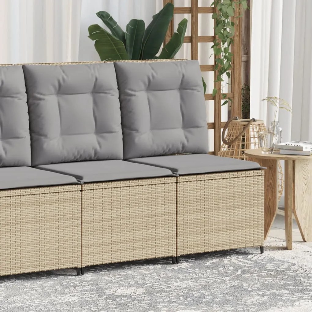 vidaXL Sofá de jardim reclinável com almofadões vime PE bege