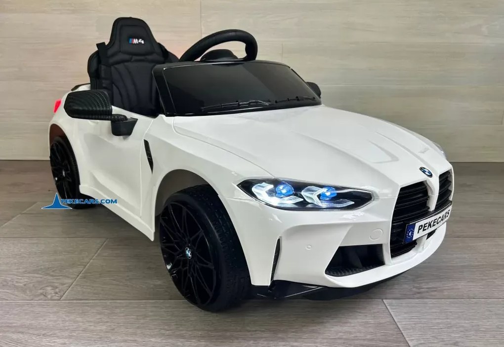 Carro elétrico para crianças BMW M4 12V 2.4G, Rodas de borracha, Assento em couro sintético Branco