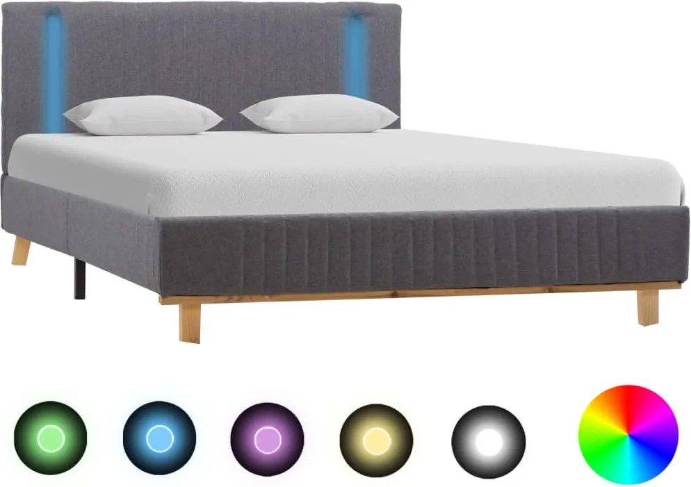 Estrutura de cama com LED em tecido 120x200 cm cinzento-claro