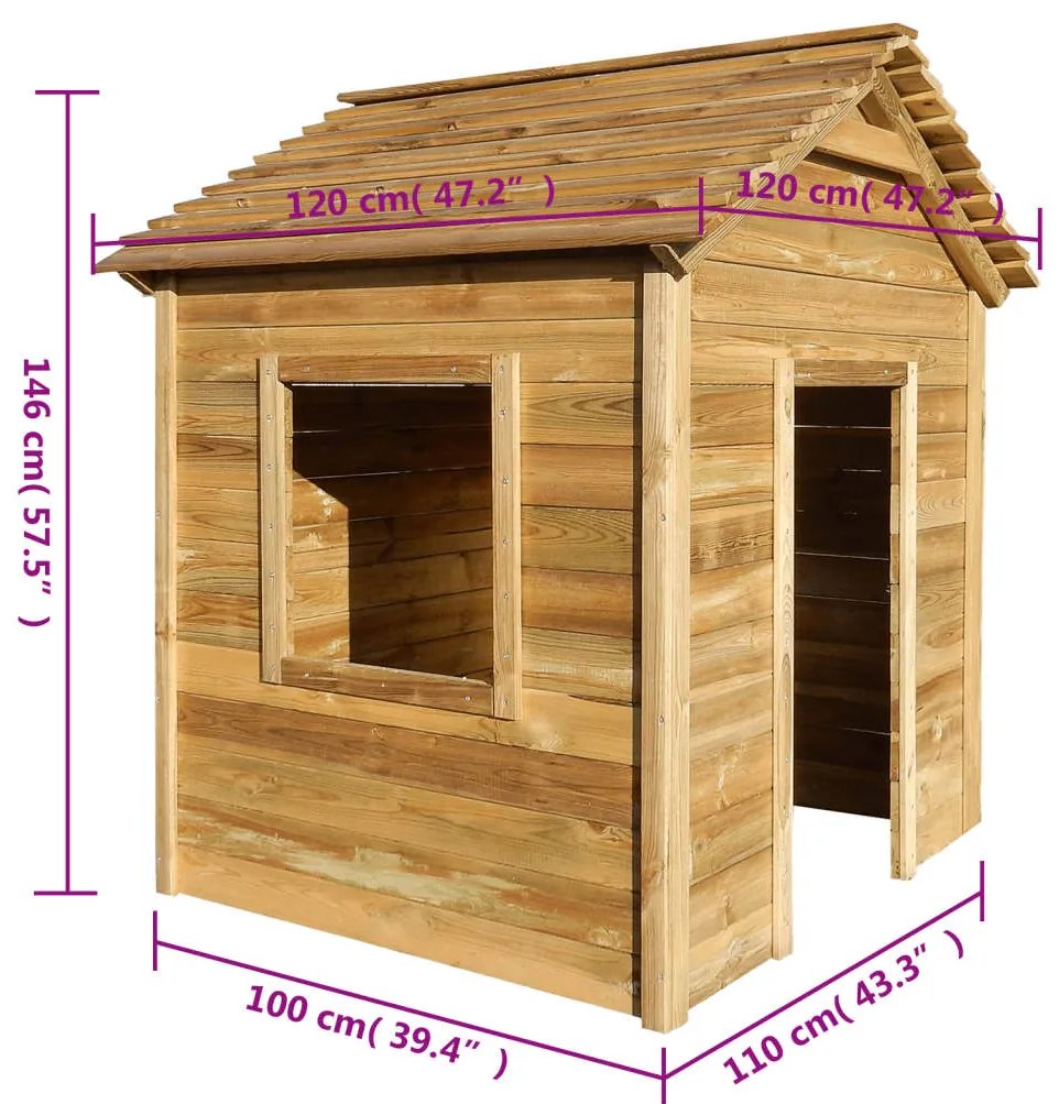 Casa de brincar de exterior 120x120x146 cm madeira de pinho