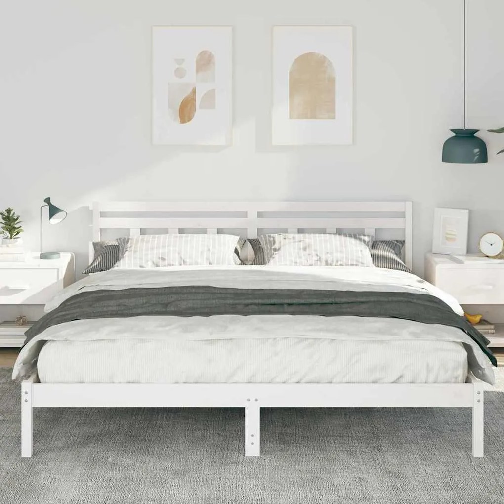 Estrutura da Cama Branco 180 x 200 cm Madeira de pinho maciça