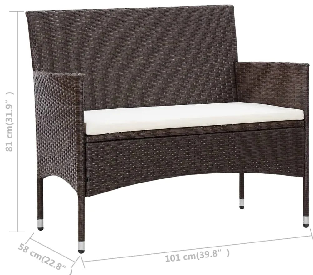 5 pcs conjunto lounge jardim c/ almofadões vime PE castanho