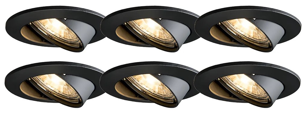 Conjunto de 6 focos embutidos modernos pretos inclináveis - Edu