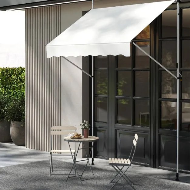 Toldo retrátil manual 2 m x 180 cm Sombra exterior ajustável sem perfuração com manivela para pátio, varanda, jardim Branco
