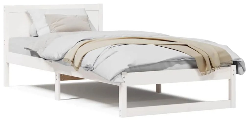 Estrutura de Cama Branca Madeira de Pinho Solteiro Durável