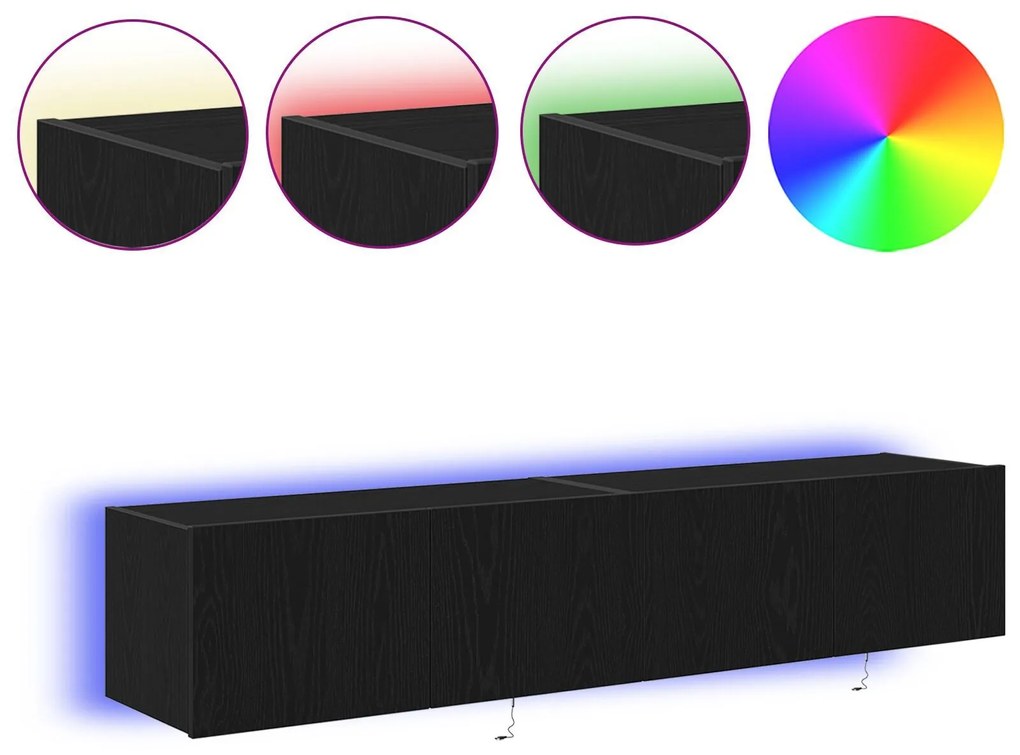 Armários de TV vidaXL com luzes LED 2 pcs Preto Carvalho 80x35x31 cm